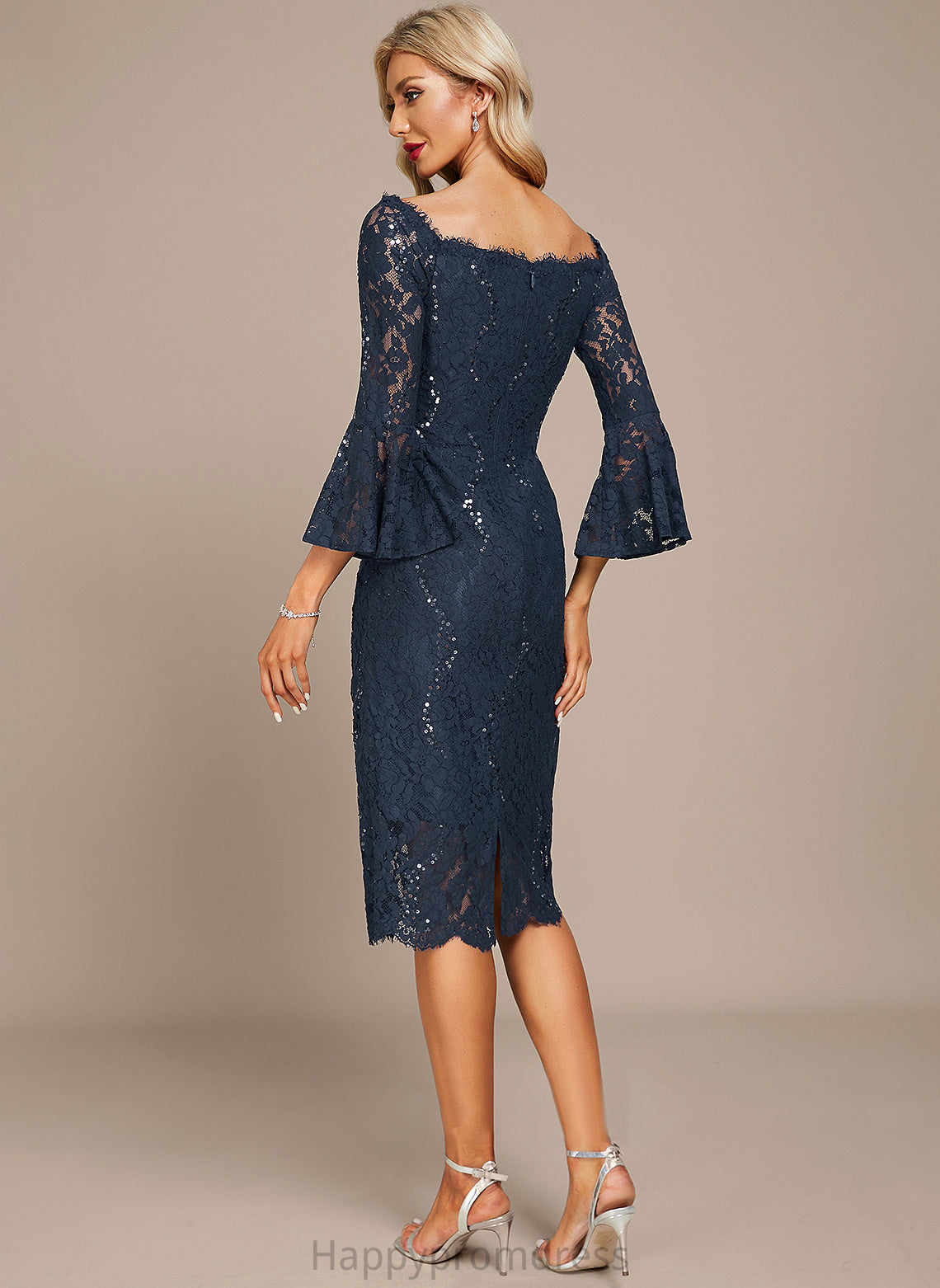 Off-the-Shoulder Sophie Sheath/Column Knee-Length With Dress Cocktail Sequins Lace Cocktail Dresses