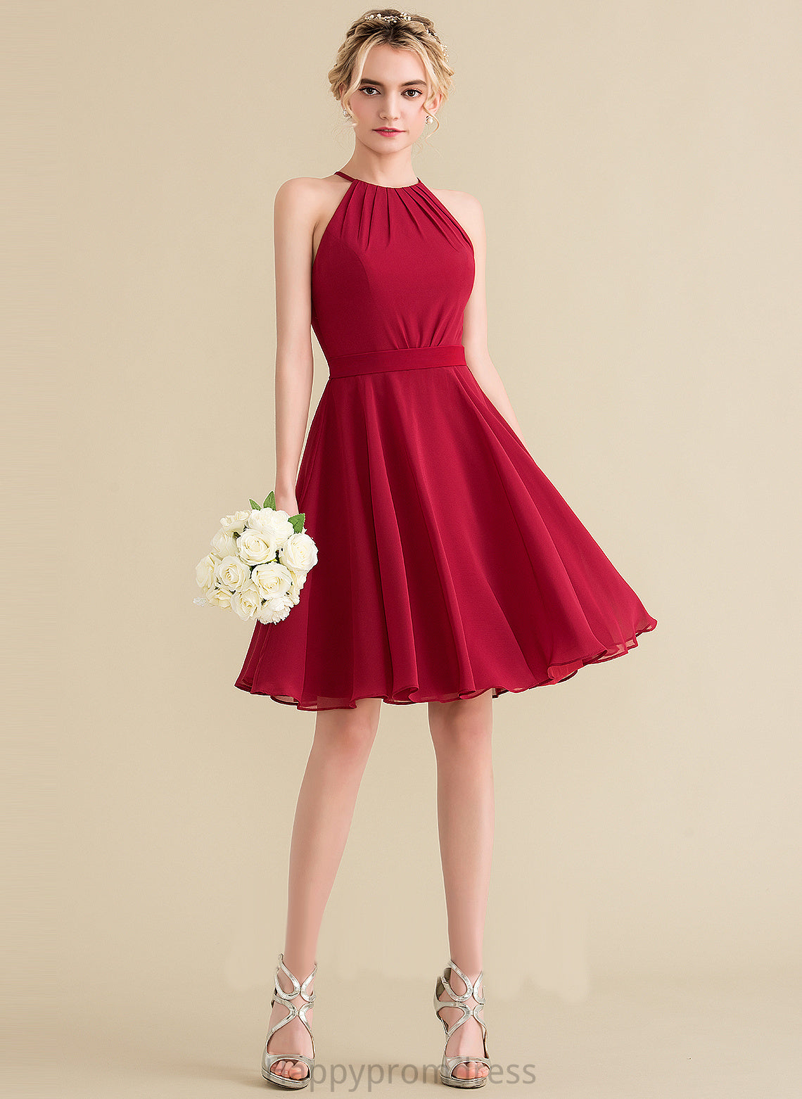 Neck With Dress Scoop A-Line Homecoming Dresses Bow(s) Homecoming Chiffon Knee-Length Meghan Ruffle