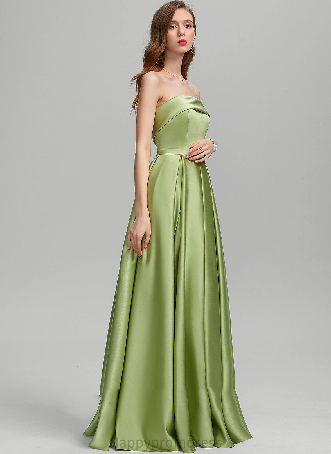 With Satin Ball-Gown/Princess Emilie Pockets Prom Dresses Front Floor-Length Split Strapless