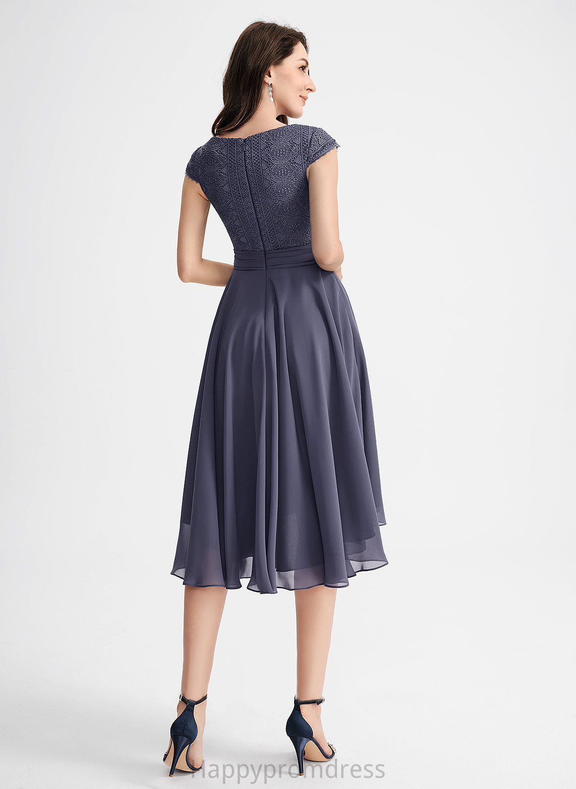 Chiffon A-Line With Asymmetrical Pleated V-neck Cocktail Dresses Cocktail Lace Rubi Dress