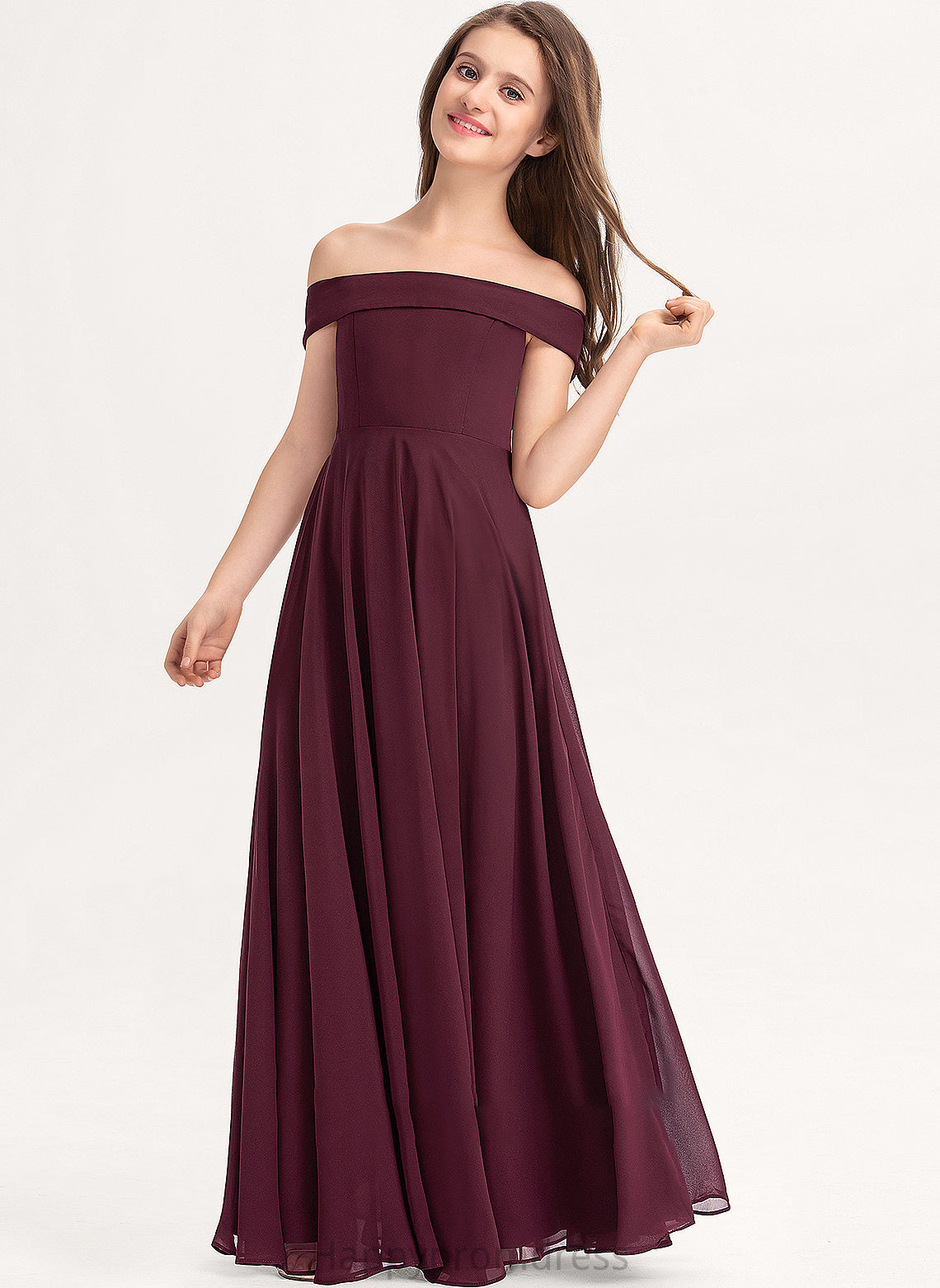 Junior Bridesmaid Dresses A-Line Chiffon Off-the-Shoulder Floor-Length Gill