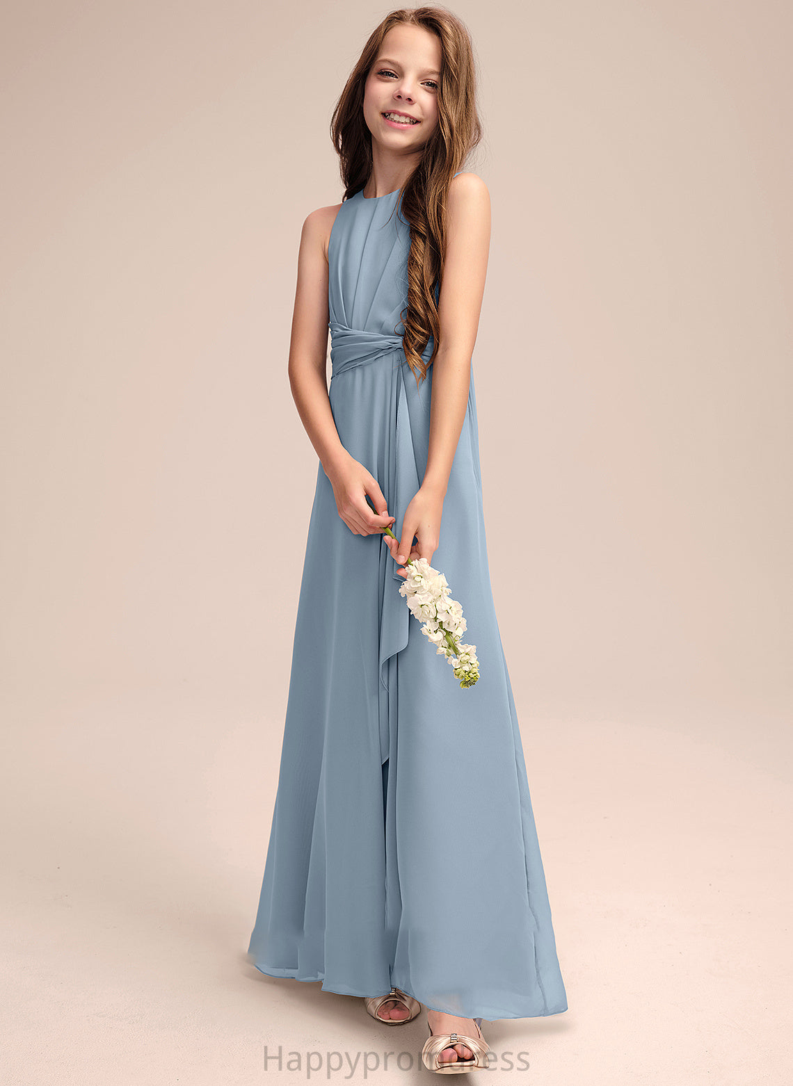 Neck Cascading Floor-Length Chiffon Junior Bridesmaid Dresses Ruffles With Jazlene A-Line Scoop