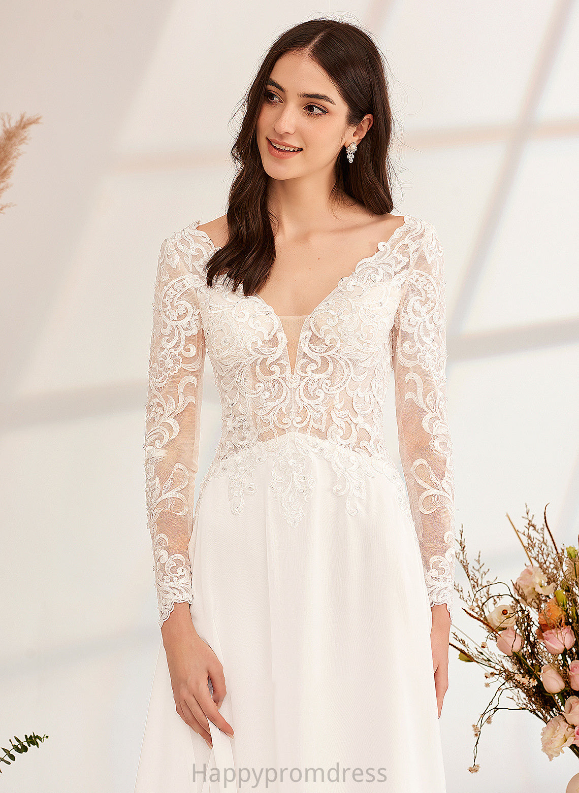 Beading Kendall Wedding Train Dress With Wedding Dresses V-neck Sweep A-Line