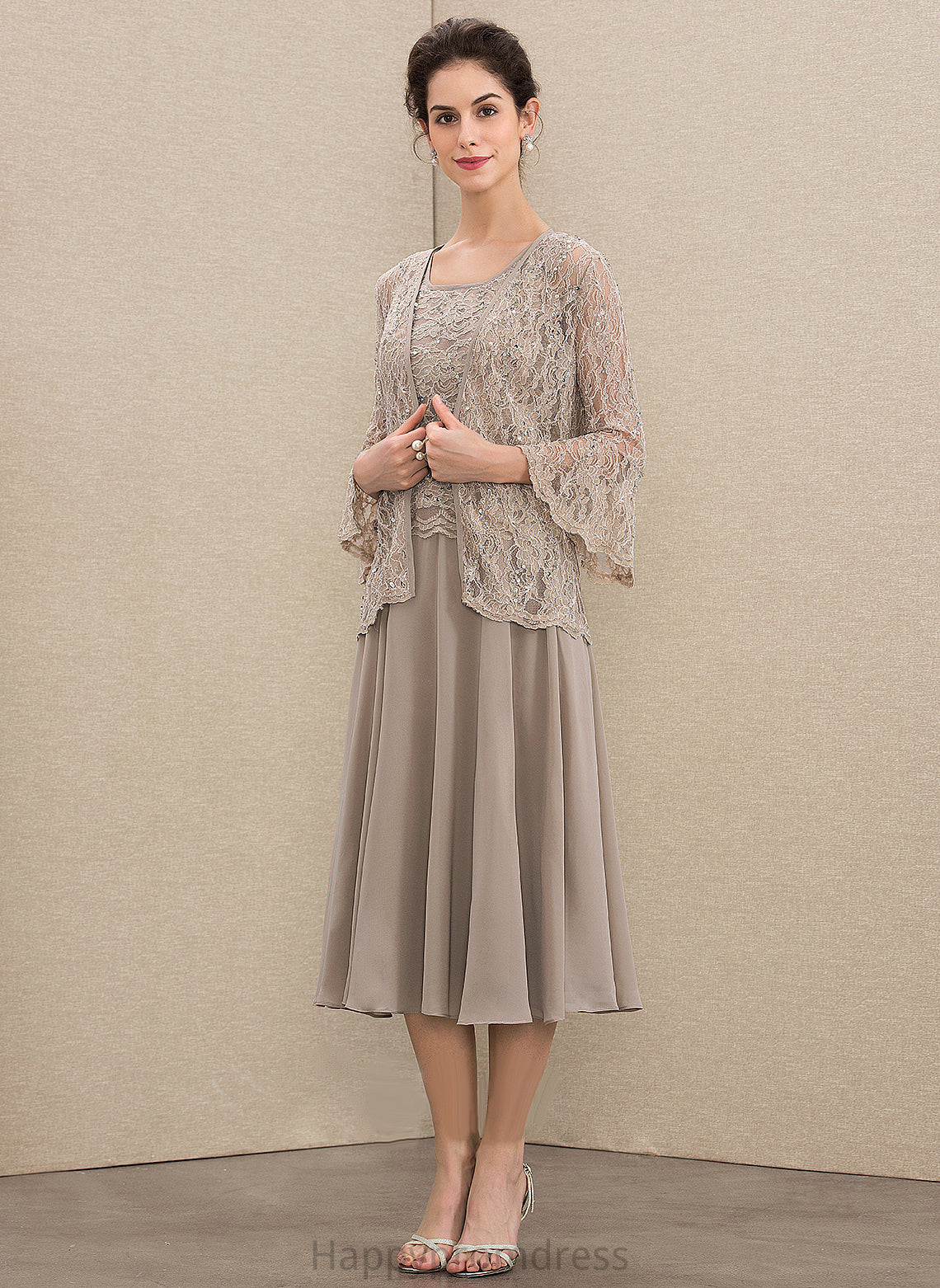 Sequins A-Line of With Neck Dress Mother Mother of the Bride Dresses Chiffon Scoop the Bride Lace Lucy Tea-Length