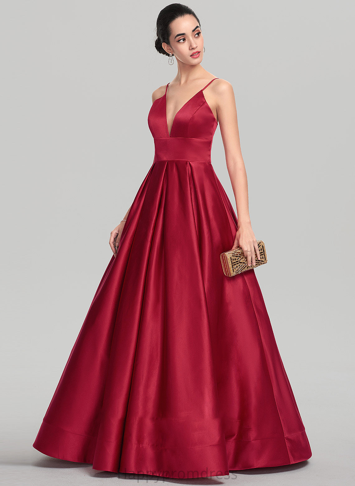 Prom Dresses V-neck Floor-Length Neveah Satin Ball-Gown/Princess