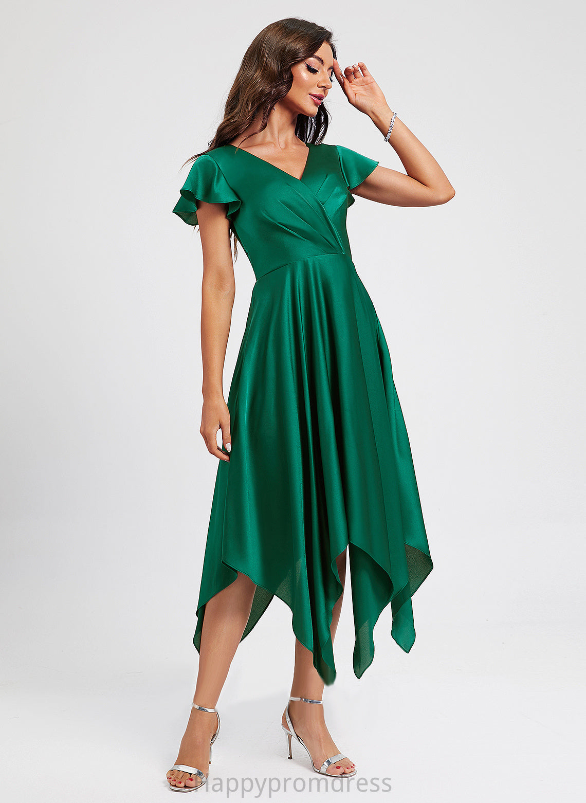 Tori A-Line Dress Pleated With V-neck Asymmetrical Cocktail Dresses Polyester Cocktail