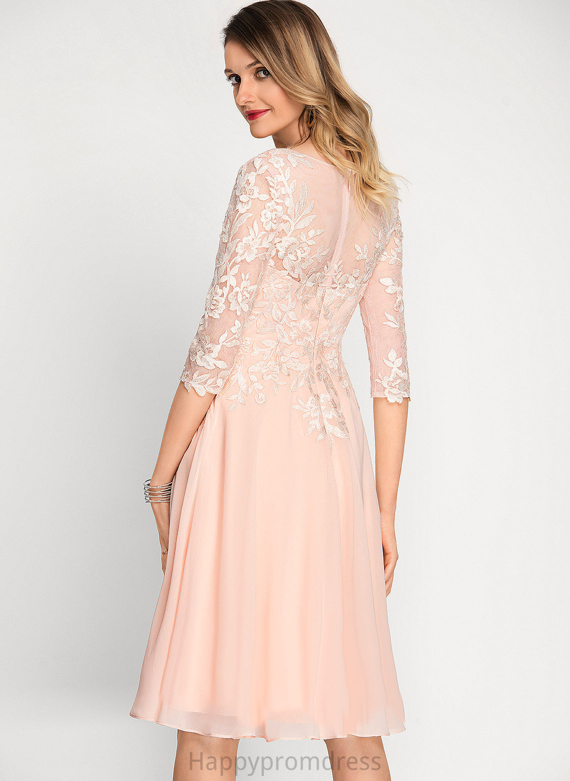 Dress V-neck Paola Chiffon Lace Knee-Length Cocktail Dresses Cocktail Sequins A-Line With