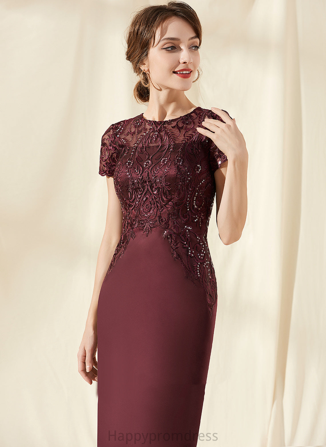 Scoop Knee-Length With Satin Kiley Sequins Dress Sheath/Column Neck Cocktail Dresses Cocktail Lace