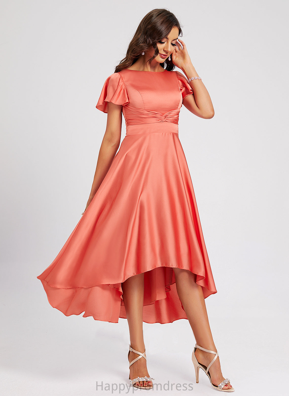 Cocktail Dresses A-Line Neck Roselyn Asymmetrical With Cocktail Pleated Scoop Polyester Dress