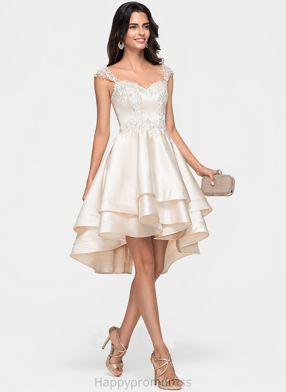 Satin Dress Tiffany Sweetheart Lace Beading Homecoming Cascading Asymmetrical Ruffles A-Line With Homecoming Dresses