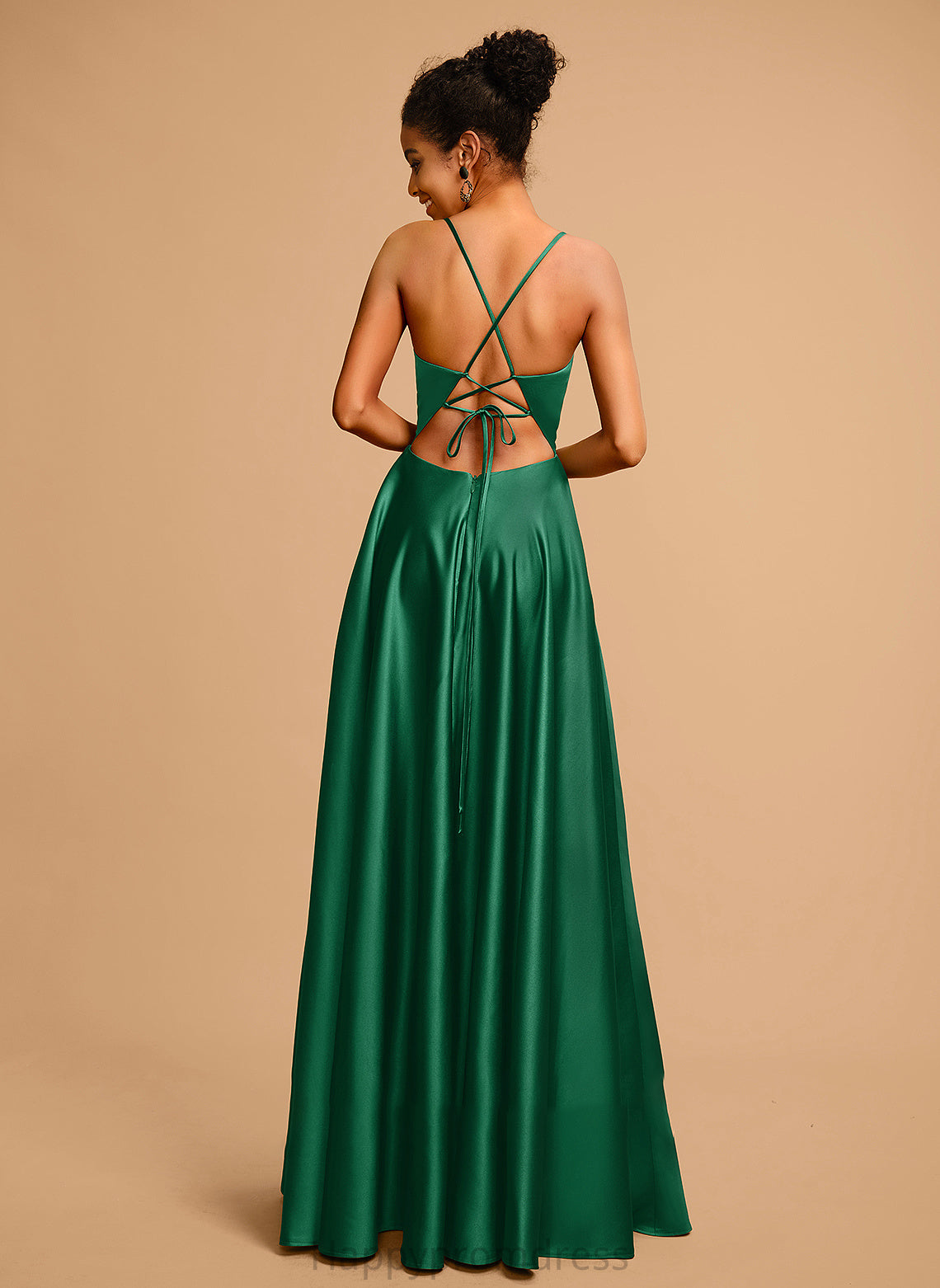 Floor-Length Satin Prom Dresses A-Line V-neck Ina