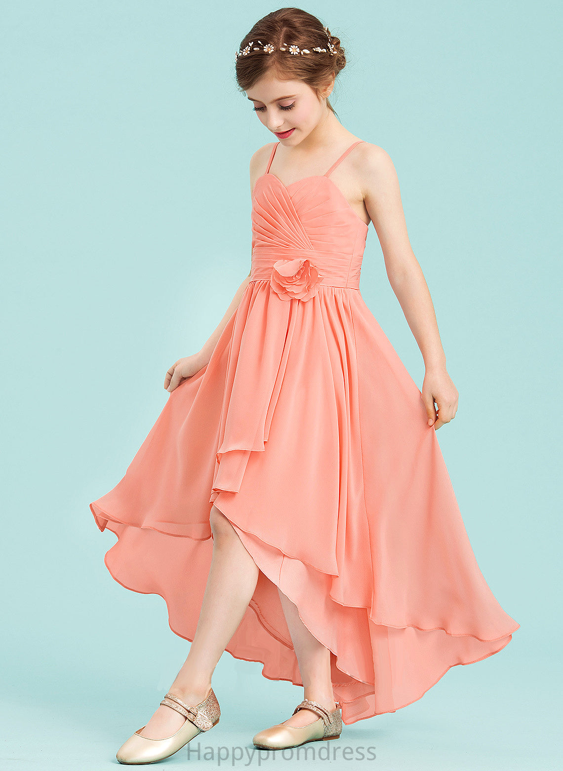 Junior Bridesmaid Dresses Ruffle Sweetheart With Lexie Chiffon Flower(s) A-Line Asymmetrical