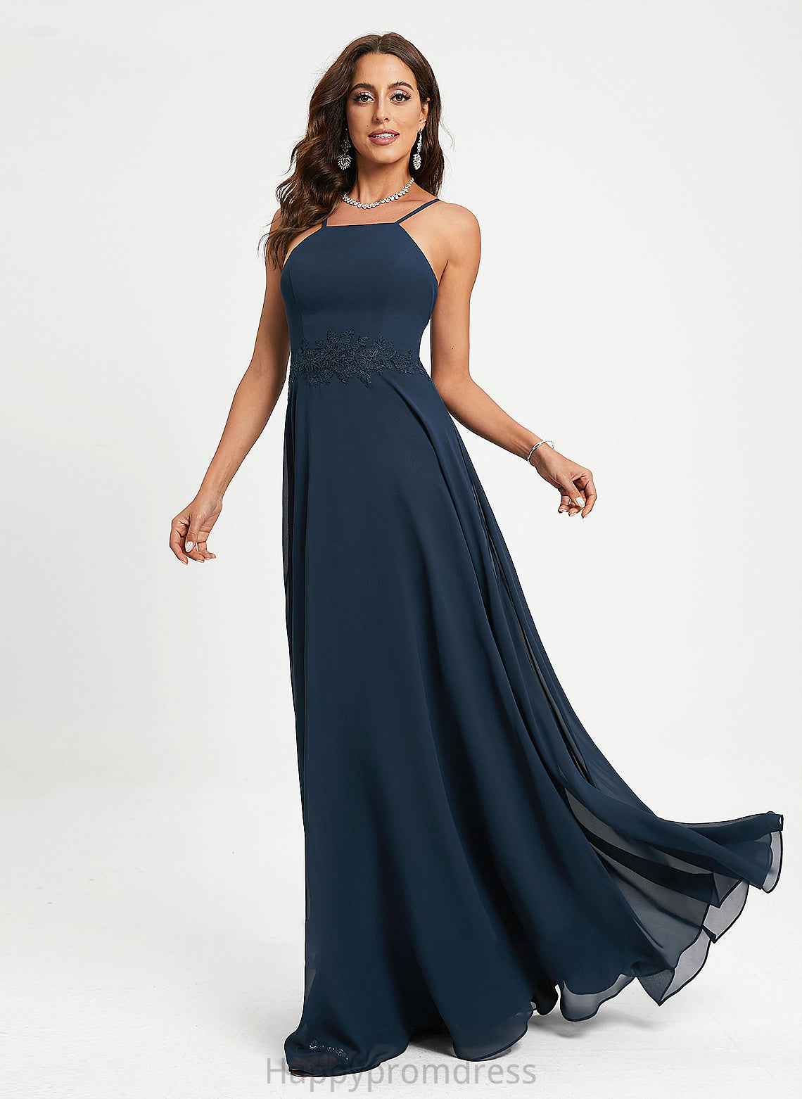 A-Line With Floor-Length Lace Halter Prom Dresses Chiffon Bethany