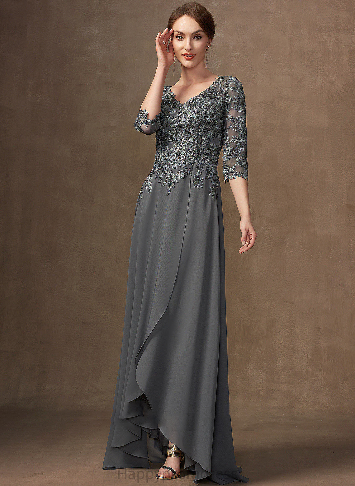 Mother of the Bride Dresses of A-Line Mother Kamari Bride With Dress Lace the Chiffon V-neck Sequins Asymmetrical