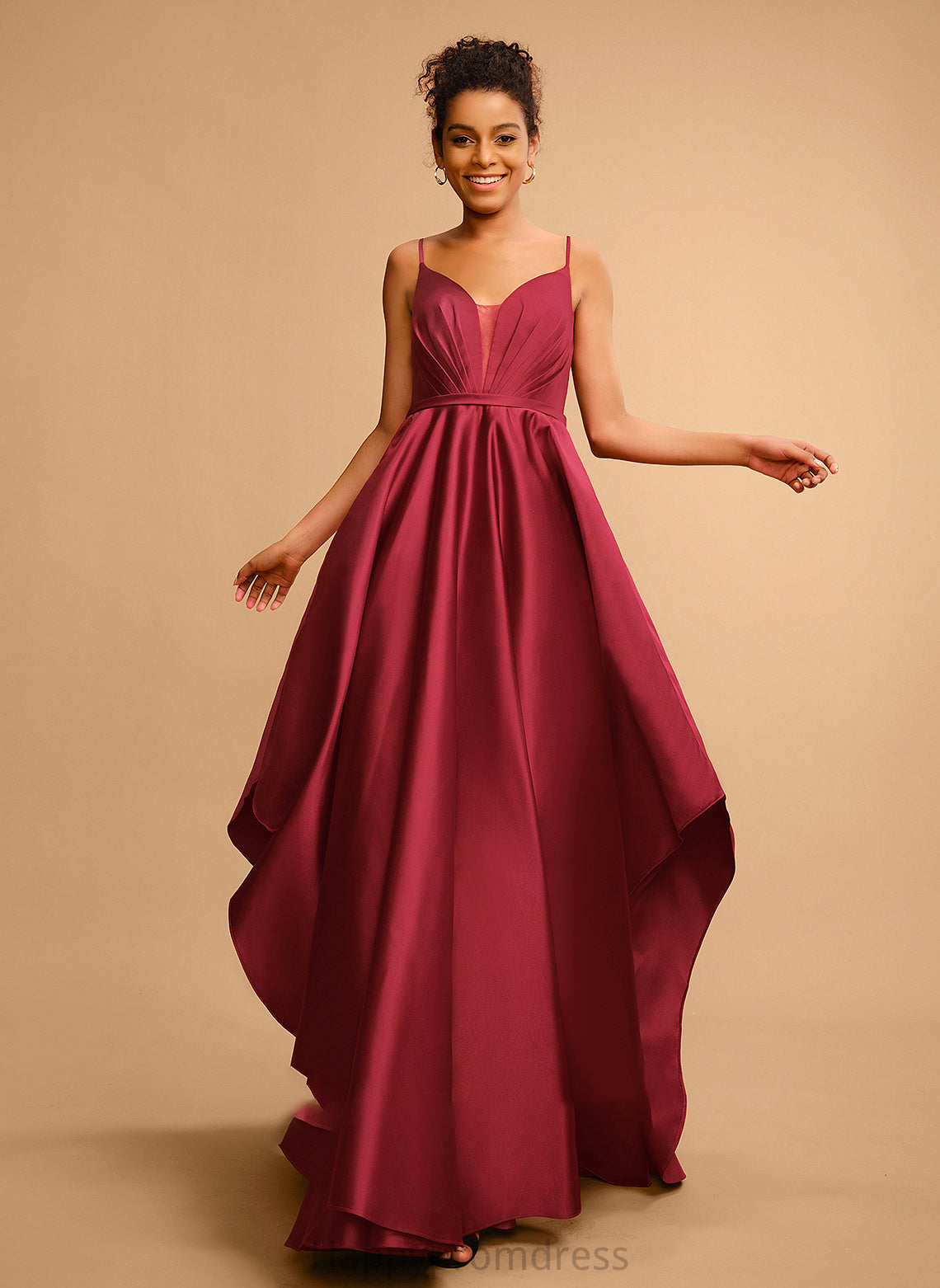 V-neck Floor-Length Millicent Satin Prom Dresses Ball-Gown/Princess