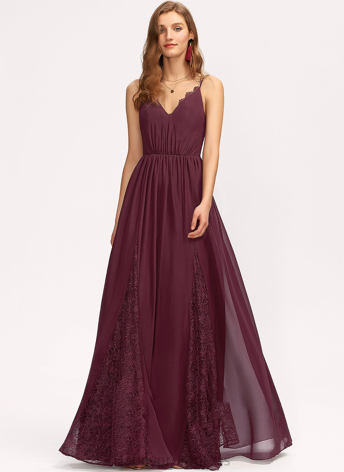 Length Straps Fabric V-neck Floor-Length Silhouette Neckline A-Line Lace Iyana A-Line/Princess Floor Length Bridesmaid Dresses