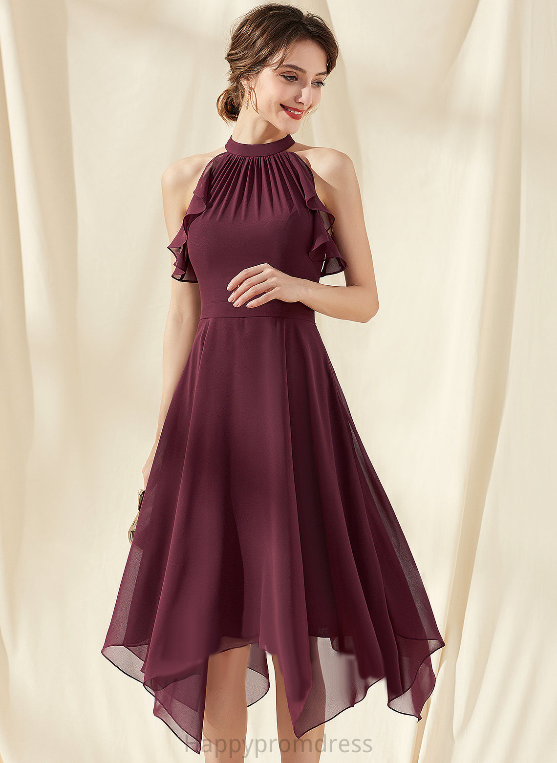 Scoop Cocktail With Chiffon Dress Neck Ruffles A-Line Payten Tea-Length Cascading Cocktail Dresses