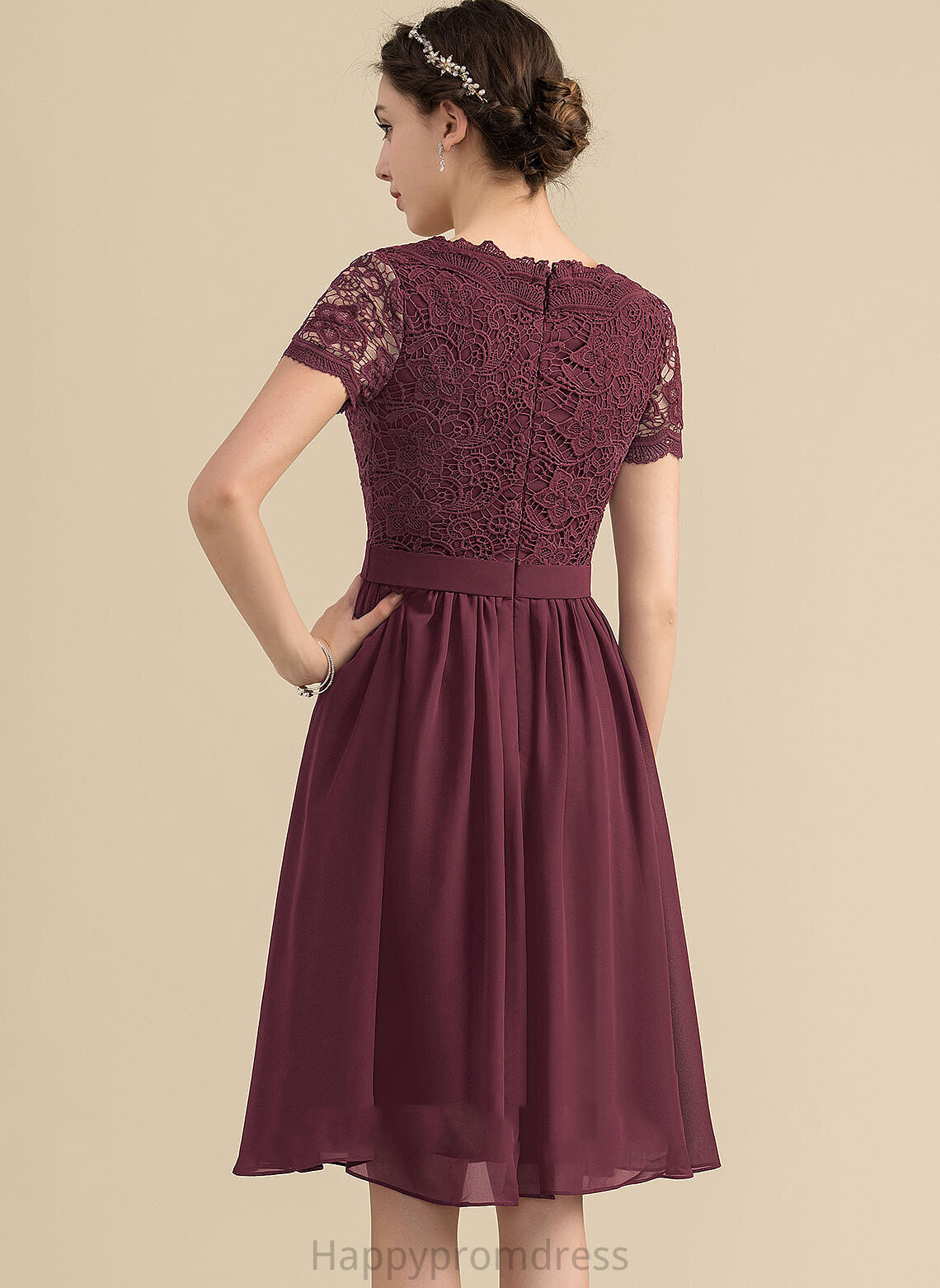 Chiffon Dress Lace With Homecoming Homecoming Dresses V-neck Brielle Lace A-Line Knee-Length