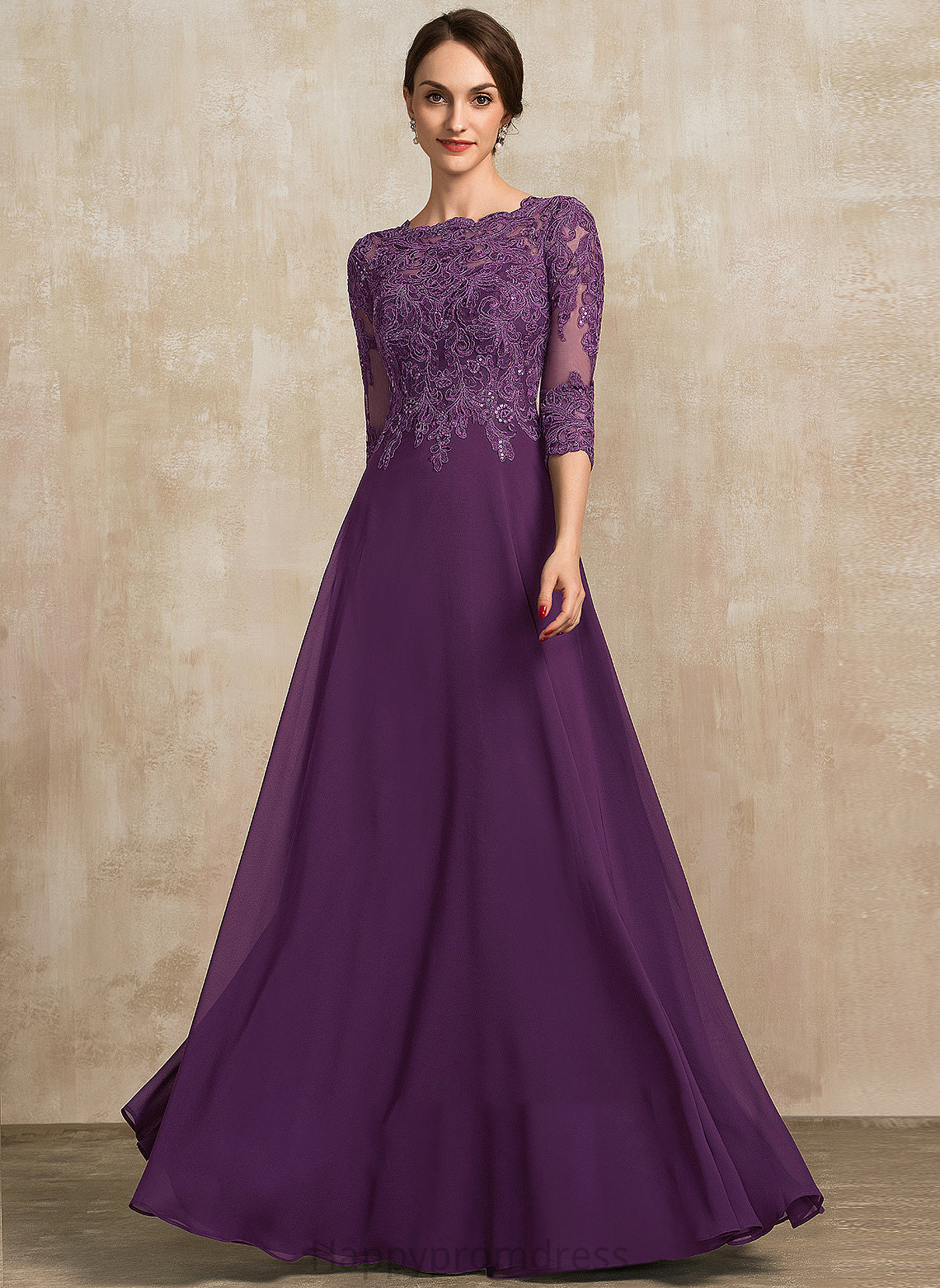 A-Line With Lace Dress Mother of the Bride Dresses Bride Scoop Neck Floor-Length of the Chiffon Sequins Rhianna Mother