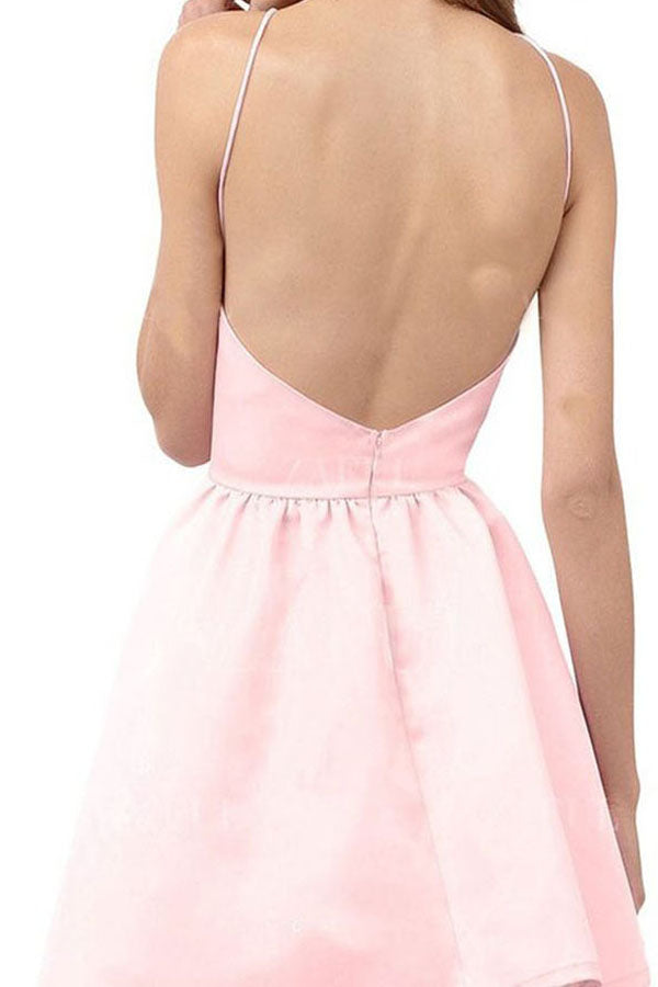 A Line Halter Sleeveless Backless Short Homecoming Dresses