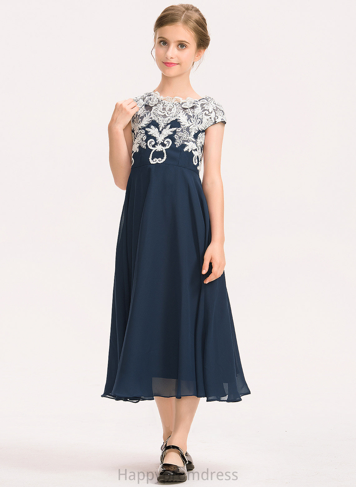 Chiffon Junior Bridesmaid Dresses Lace Tea-Length Neck A-Line Scoop Vera