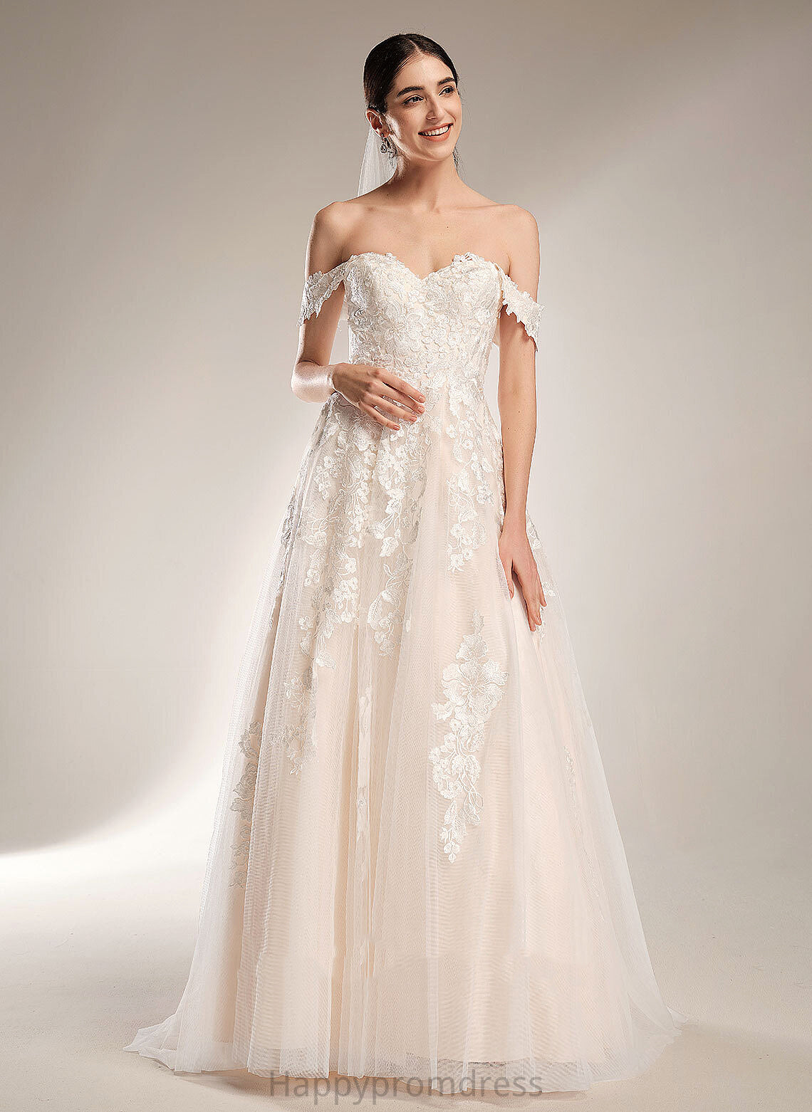 Wedding Dresses Train Chapel Taylor Tulle Ball-Gown/Princess Dress Off-the-Shoulder Lace Wedding