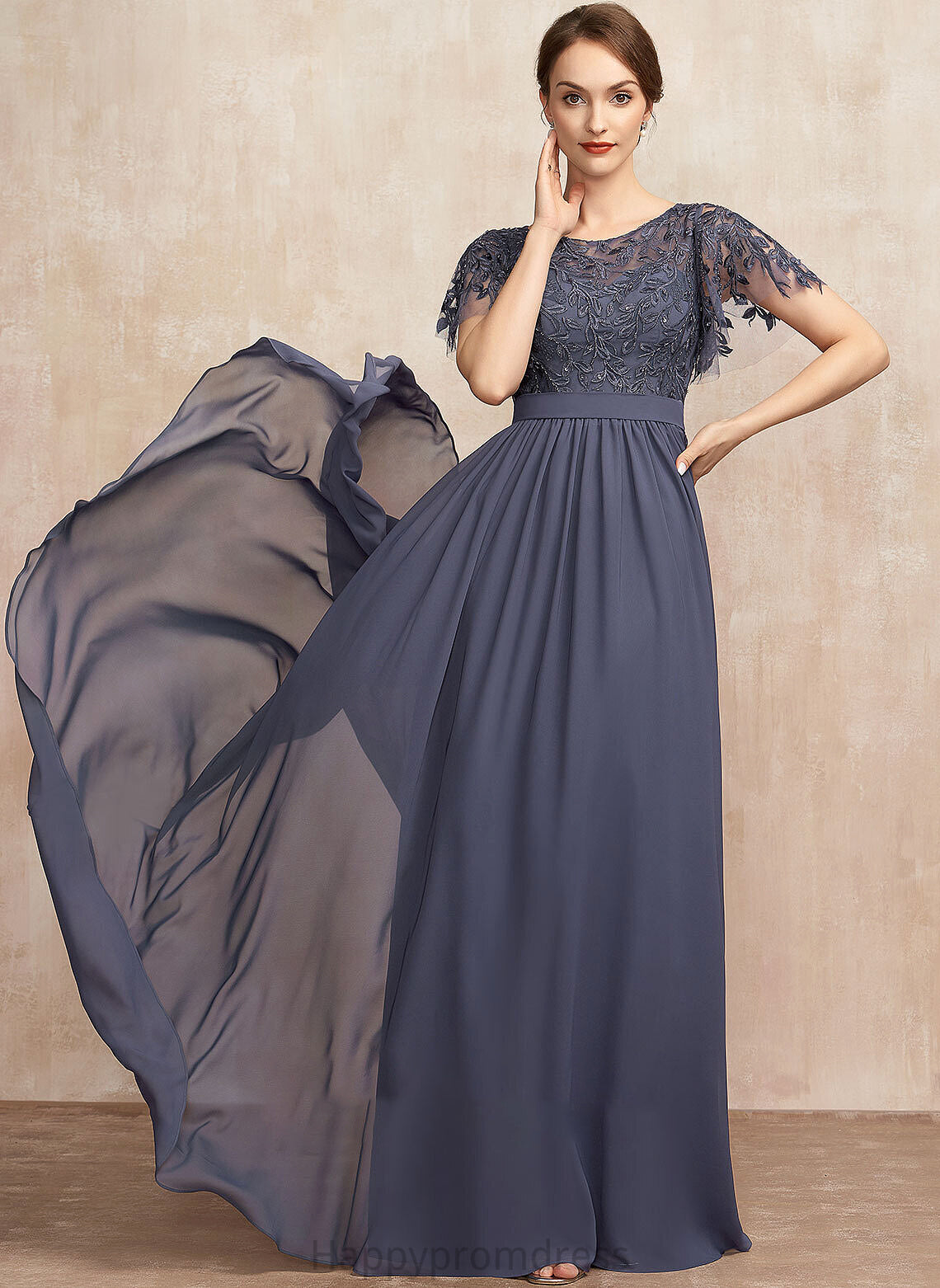 Floor-Length Scoop Lace Sequins of Harmony A-Line Bride Neck Chiffon the With Mother Dress Mother of the Bride Dresses