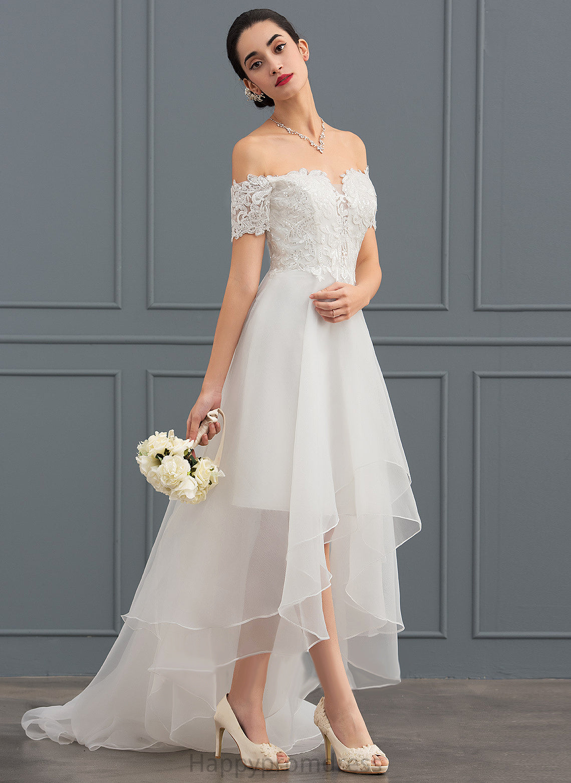 Wedding Dresses Lace Dress Sequins A-Line Organza Renee Wedding Asymmetrical With