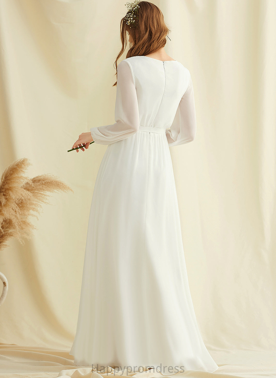 Wedding Dresses Chiffon A-Line V-neck Floor-Length Wedding Dress Una