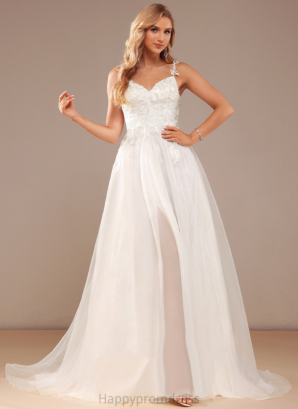 With Ball-Gown/Princess Wedding Dresses Court Angeline Front Dress Lace Split Lace Train Organza Wedding V-neck