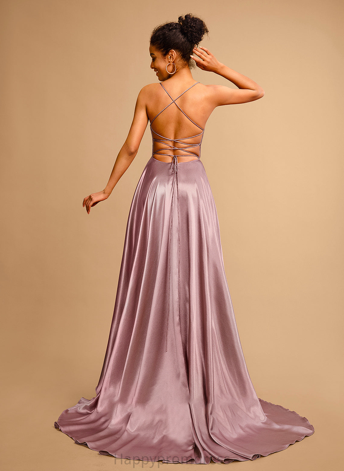 Satin V-neck Ball-Gown/Princess Prom Dresses Sweep Train Mylee