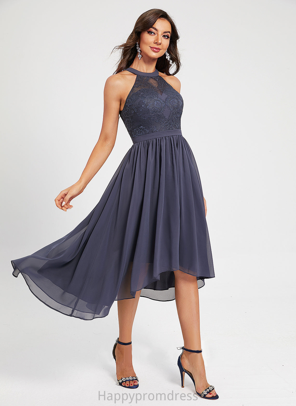 A-Line Summer Cocktail Dresses Chiffon Dress Cocktail Asymmetrical Scoop Neck