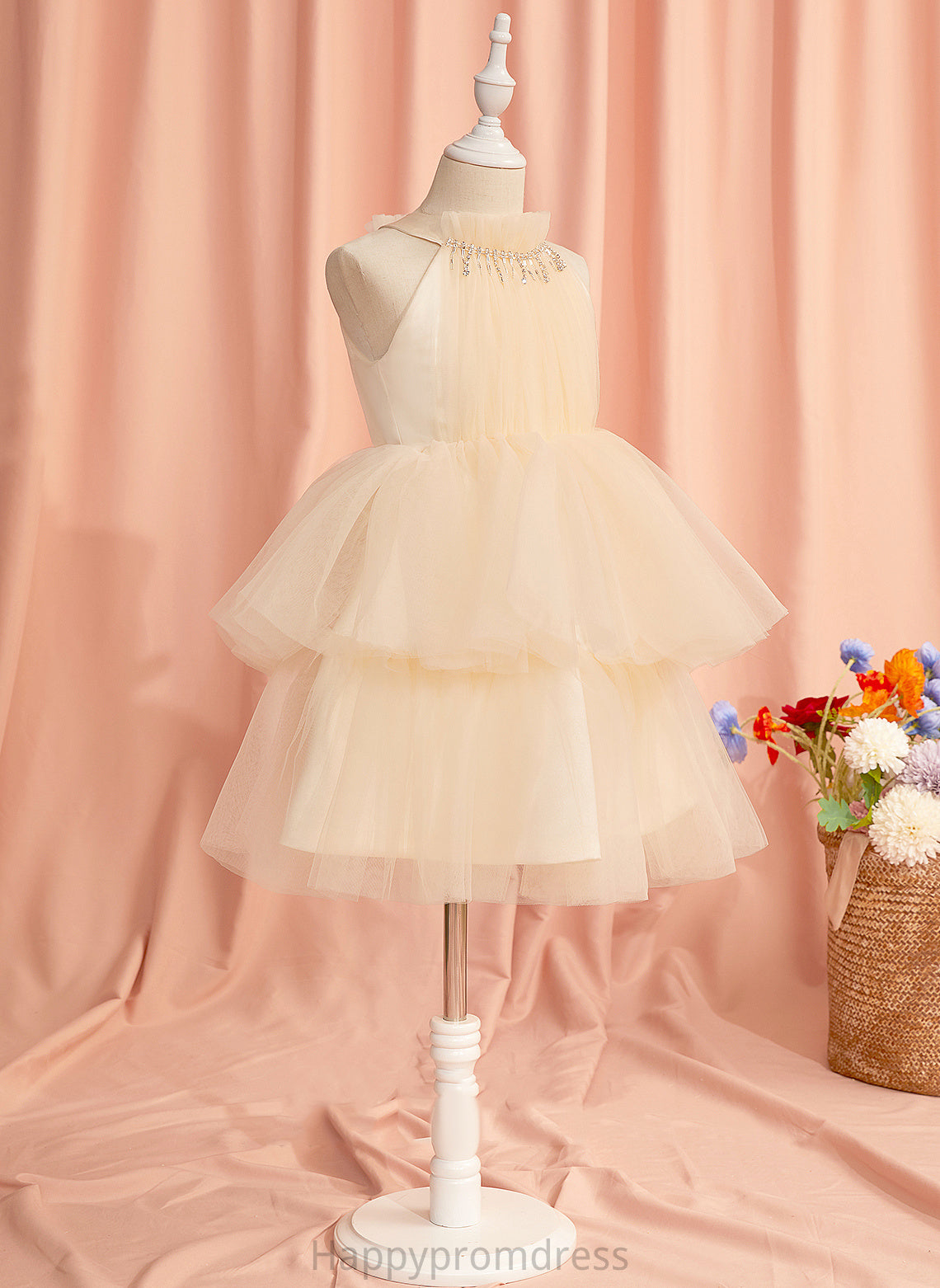 Tulle High Knee-length Ball-Gown/Princess Flower - Sleeveless Mckinley Dress Rhinestone With Girl Flower Girl Dresses Neck