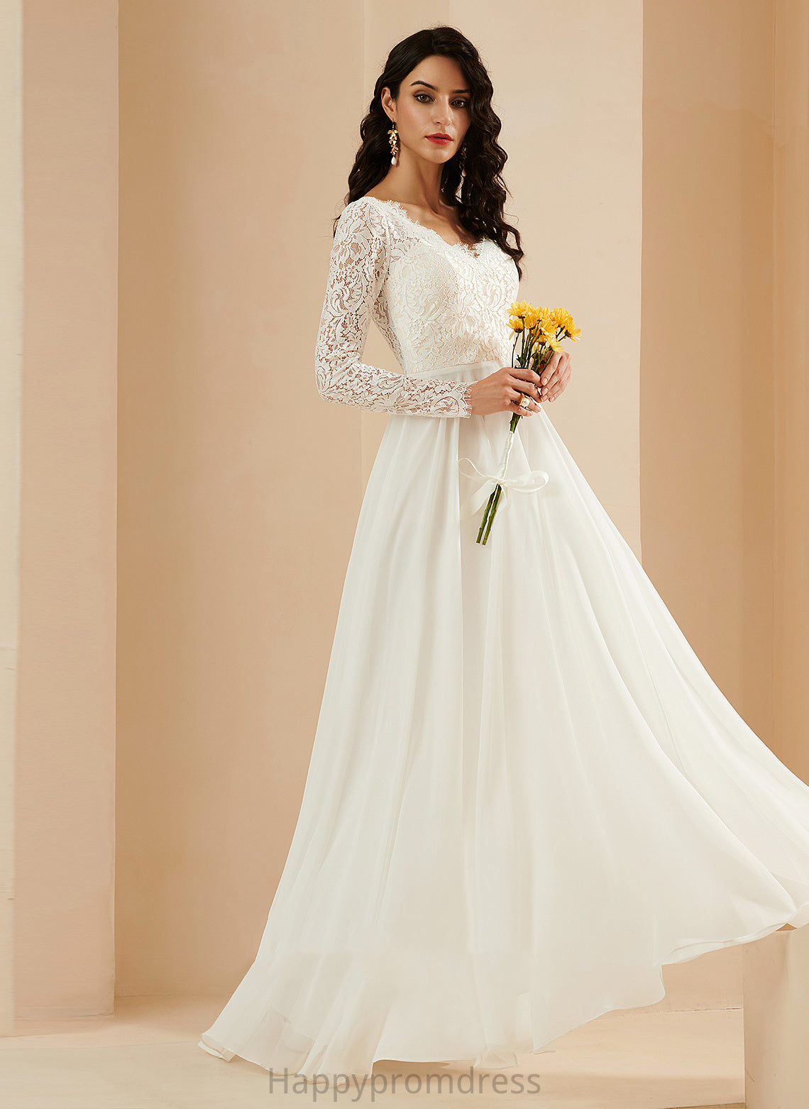 V-neck Lace Sweep Wedding Wedding Dresses A-Line With Chiffon Dress Train Jaidyn