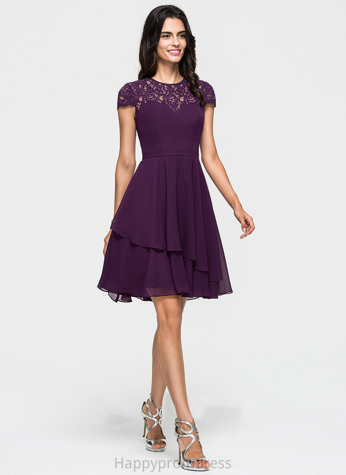 Knee-Length With Scoop Homecoming Dresses Dress Homecoming Lace Neck Ruffles A-Line Karly Cascading Chiffon