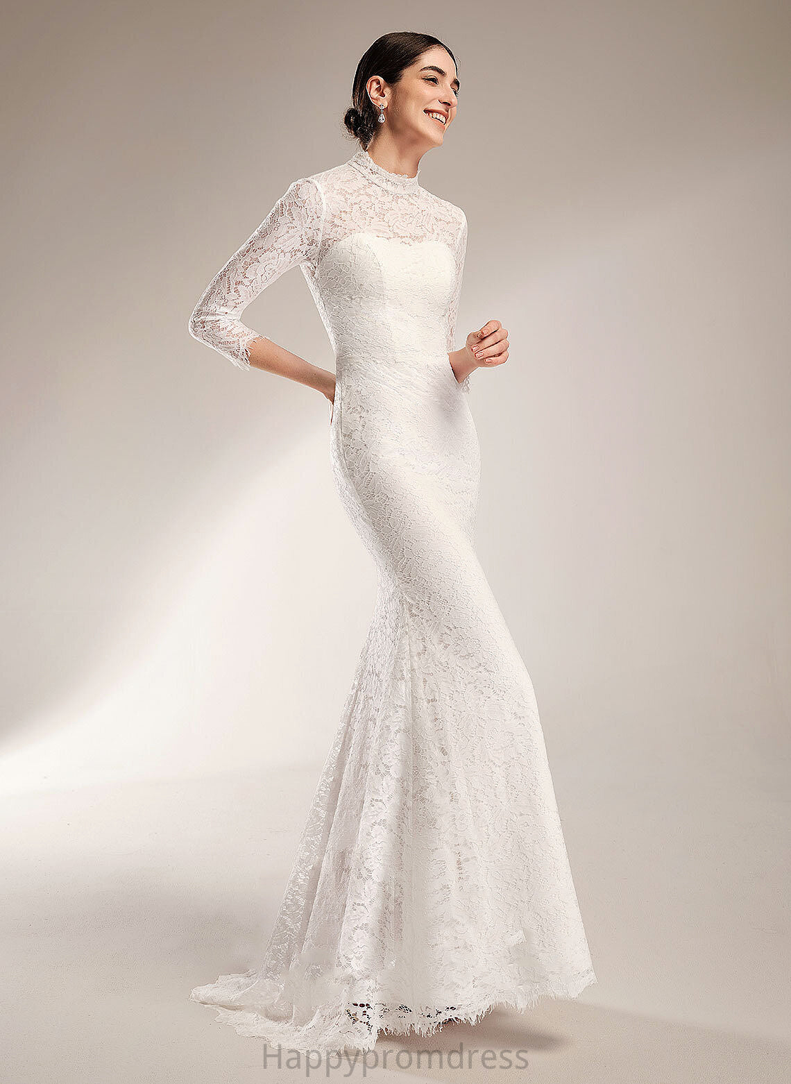 Wedding Train Neck High Wedding Dresses Dress Kenley Lace Sweep Trumpet/Mermaid