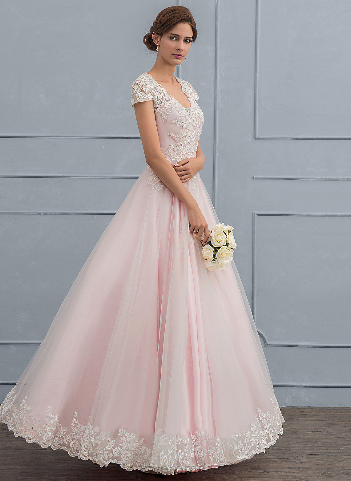 V-neck Lace Ball-Gown/Princess Dress Beading With Elva Tulle Wedding Dresses Wedding Floor-Length Sequins