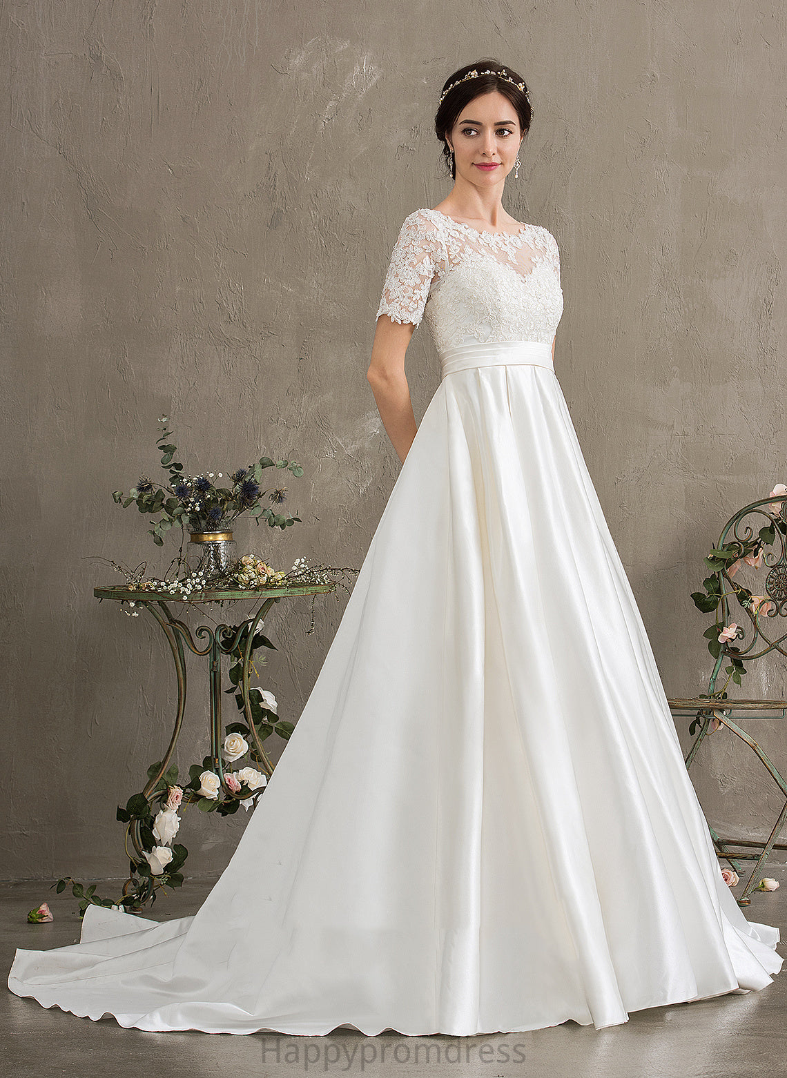 Train Lace Sequins Beading Satin Belen Wedding Pockets Wedding Dresses Dress Court With Ball-Gown/Princess