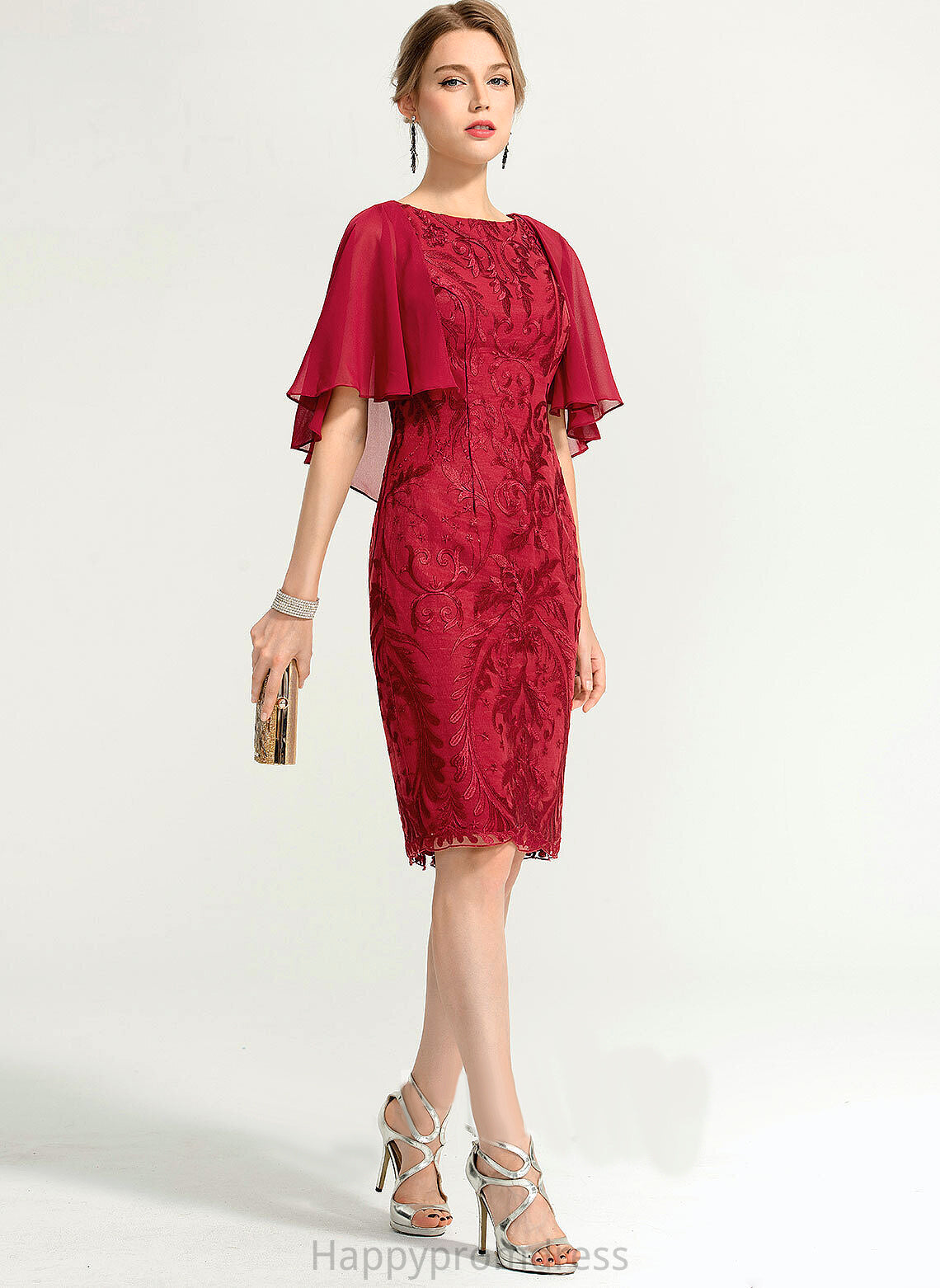 Cocktail Dress Neck Sheath/Column Chiffon Scoop Simone Lace Cocktail Dresses Knee-Length