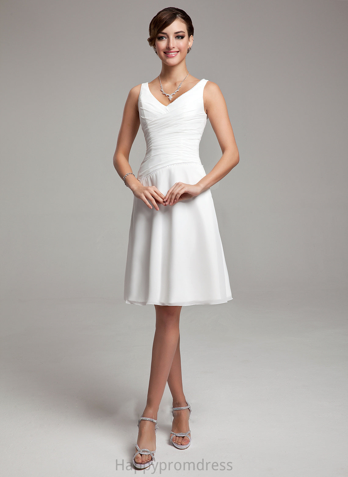 V-neck Chiffon A-Line With Wedding Sequins Knee-Length Neveah Dress Wedding Dresses Ruffle Beading