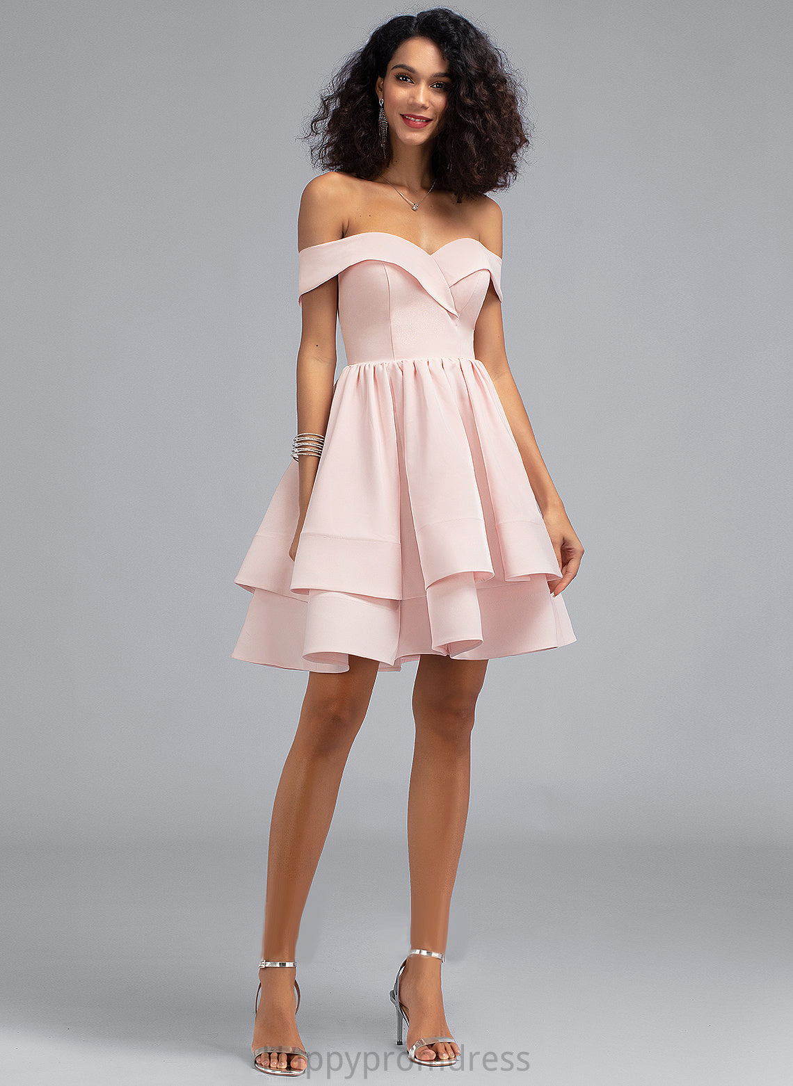 Homecoming Crepe Cascading With Off-the-Shoulder A-Line Clarissa Short/Mini Dress Stretch Homecoming Dresses Ruffles