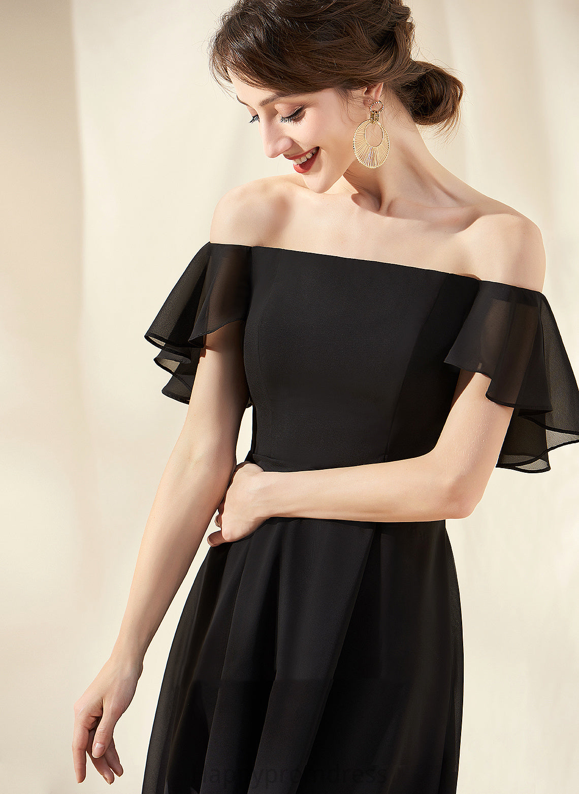 Chiffon Cocktail Jaqueline Off-the-Shoulder A-Line Asymmetrical Cocktail Dresses Dress With Cascading Ruffles