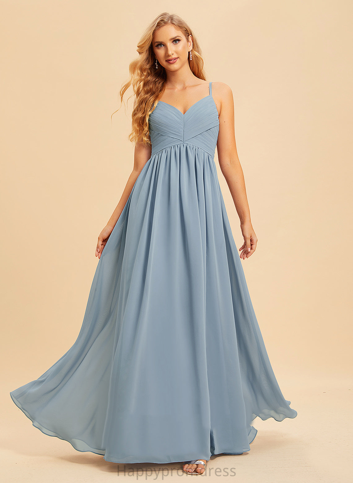 V-neck Neckline Floor-Length SplitFront A-Line Silhouette Length Fabric Embellishment Bianca Straps Sleeveless Bridesmaid Dresses