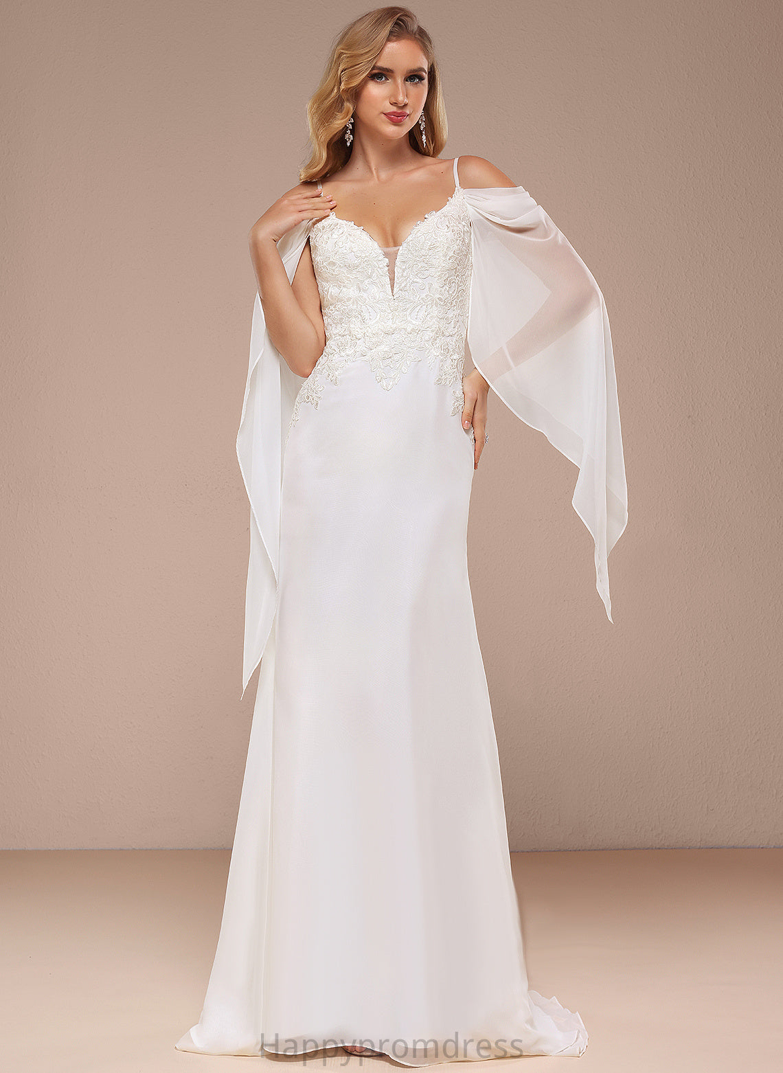 Wedding Sweep Shoulder Trumpet/Mermaid Train Chiffon Mira Lace Wedding Dresses Cold Dress