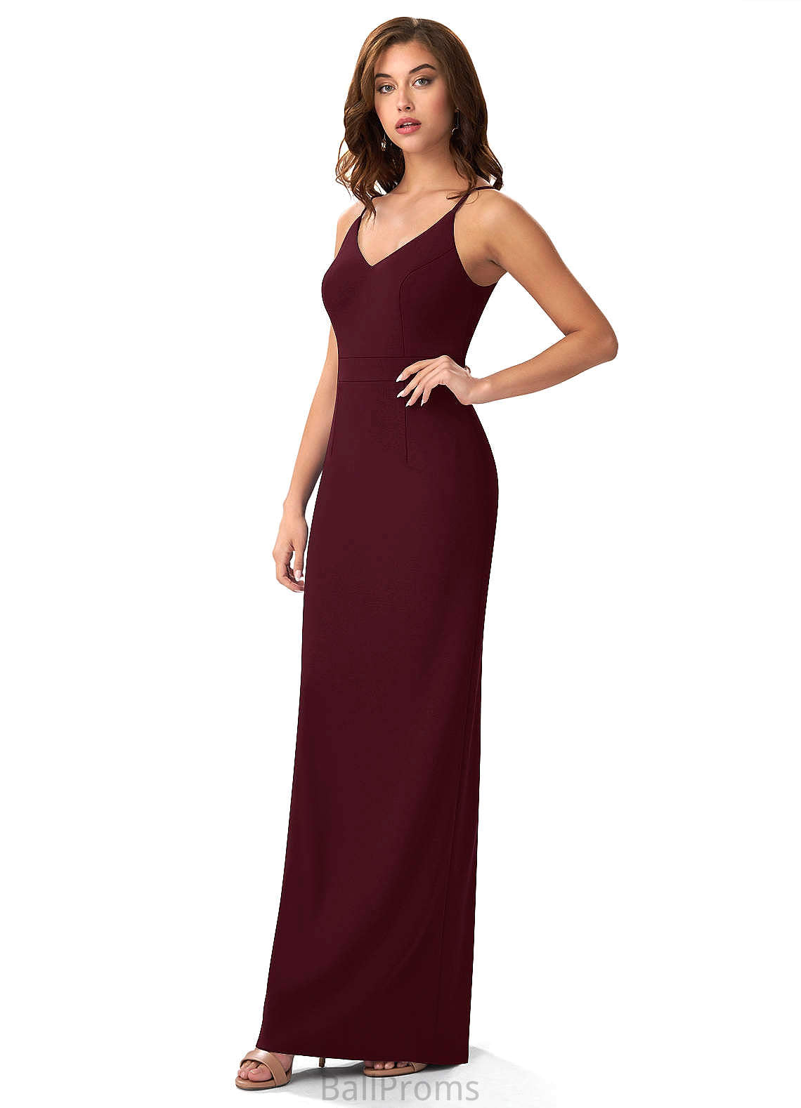 Violet Natural Waist Floor Length V-Neck A-Line/Princess Sleeveless Bridesmaid Dresses