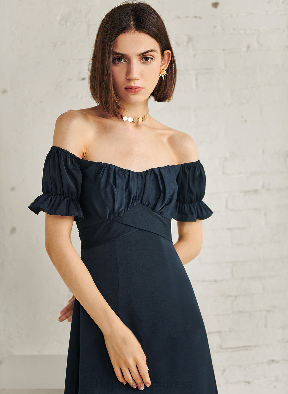 Blends Tea-Length Hayley Off-the-Shoulder Cocktail Cotton Cocktail Dresses A-Line Dress