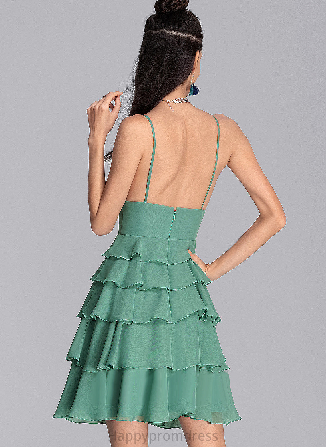 Ruffles Aracely Short/Mini Homecoming Dresses Dress A-Line Homecoming With Cascading V-neck Chiffon