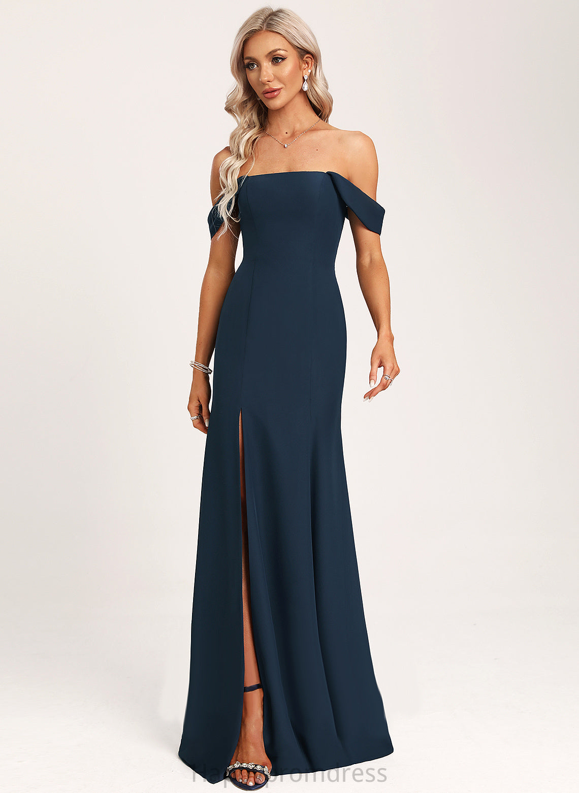 Off-the-Shoulder Floor-Length Silhouette Straps&Sleeves Trumpet/Mermaid Fabric Neckline Length Leanna Sleeveless A-Line/Princess V-Neck Bridesmaid Dresses