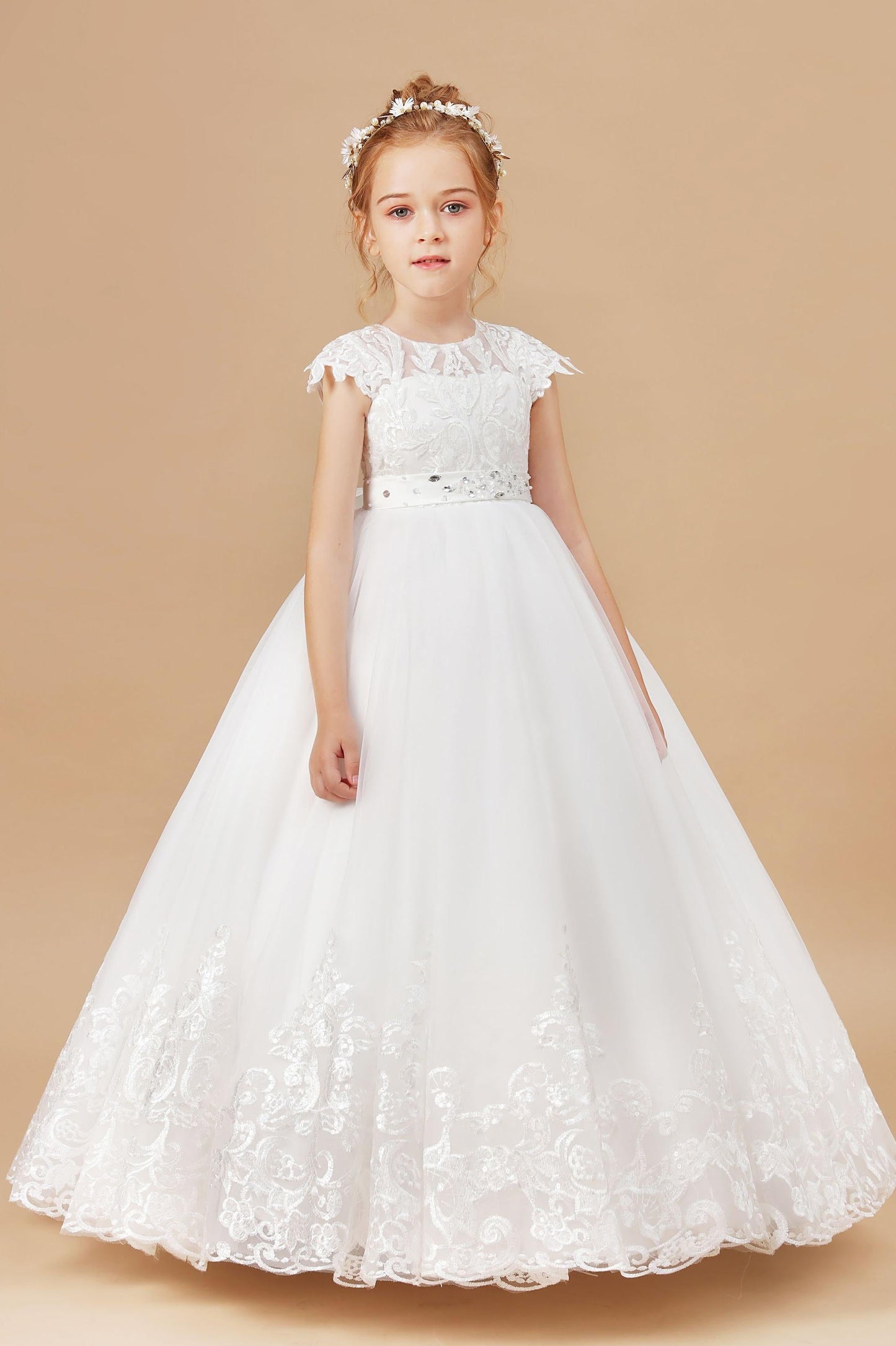 Princess Lace Tulle Satin Flower Girl Dresses With Bowknot