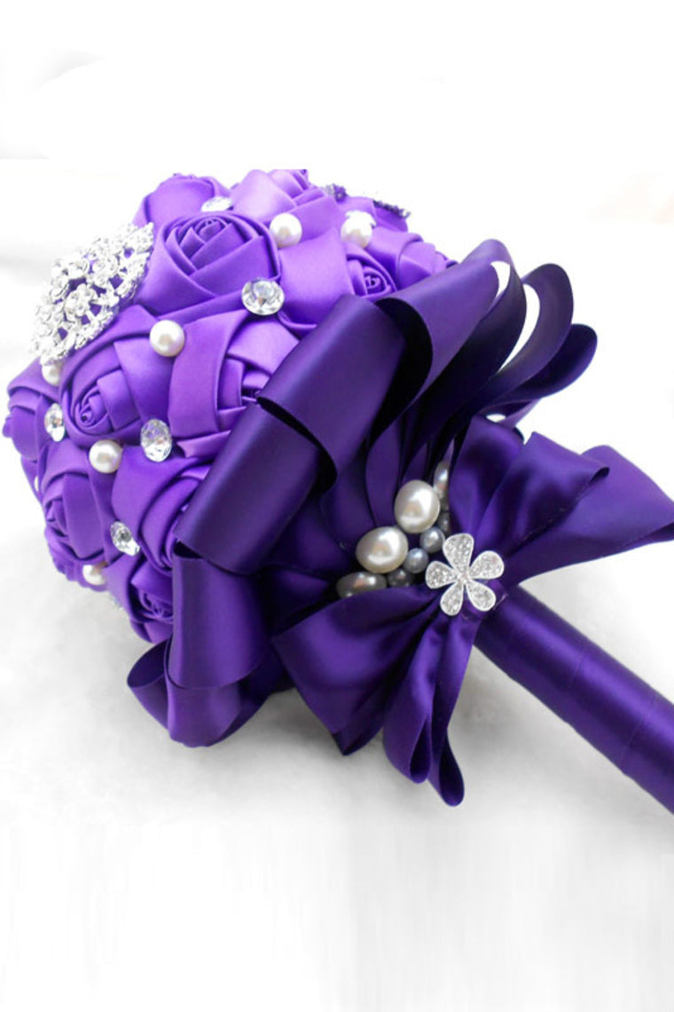 Wedding Bouquet Ribbon Roses With Rhinestone Brooch (32*22cm)